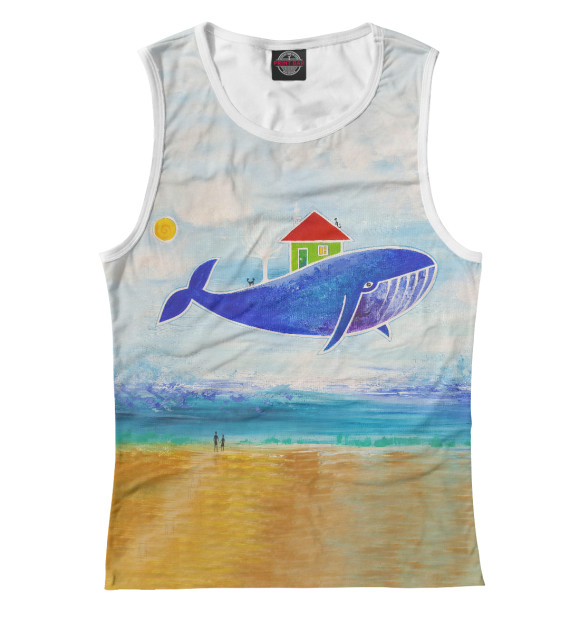 Женская майка с притом Кит с домиком цвета Белый Женская майка с изображением Кит с домиком цвета Белый