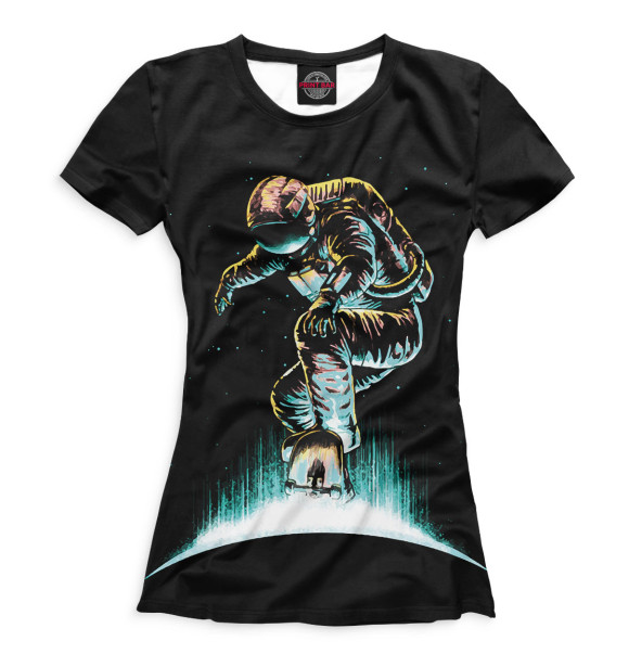 Женская футболка с изображением Космонавт-скейтер цвета Белый