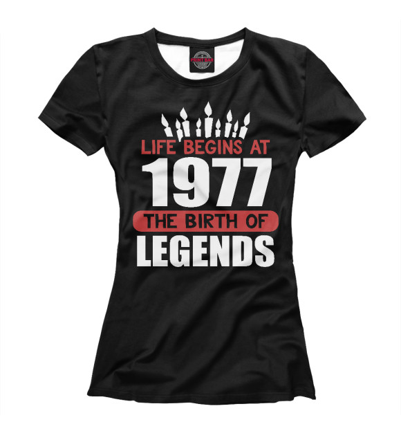 Женская футболка с изображением 1977 - рождение легенды цвета Белый