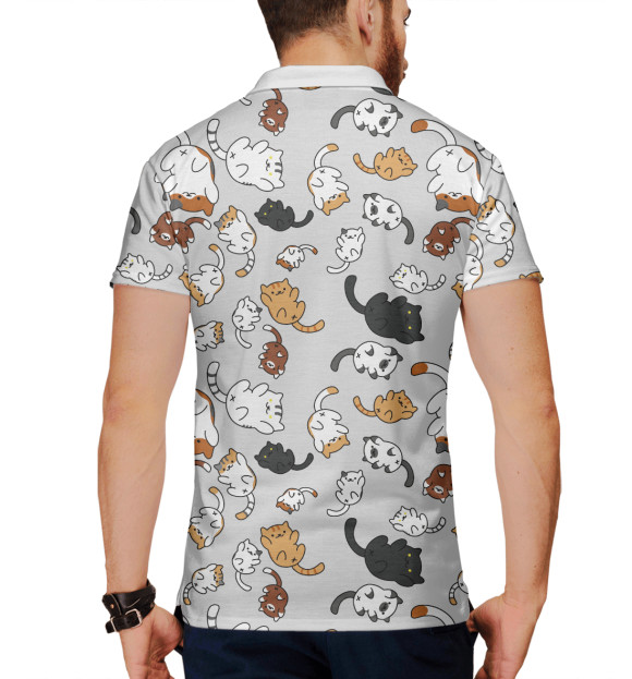Мужское поло с притом Беспечные Коты цвета Белый Мужское поло с изображением Беспечные Коты цвета Белый