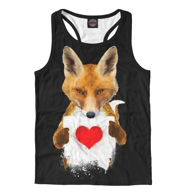 Мужская майка-борцовка с изображением Лиса с сердечком цвета Белый