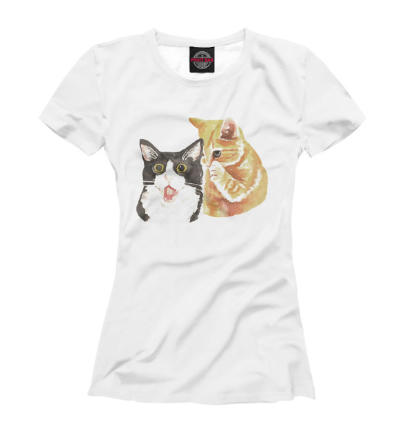 Футболка для девочек с изображением Cats gossiping цвета Белый