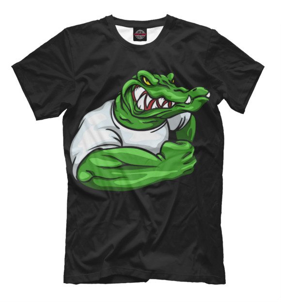 Мужская футболка с изображением Крокодил качок цвета Черный