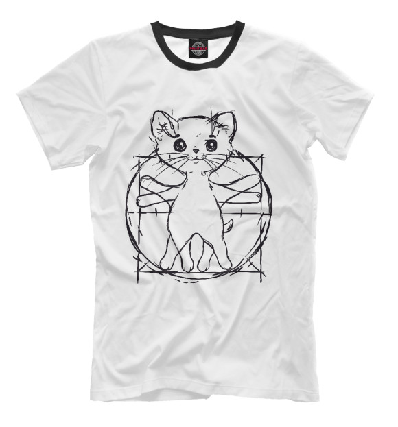 Мужская футболка с изображением Котёнок Давинчи цвета Молочно-белый