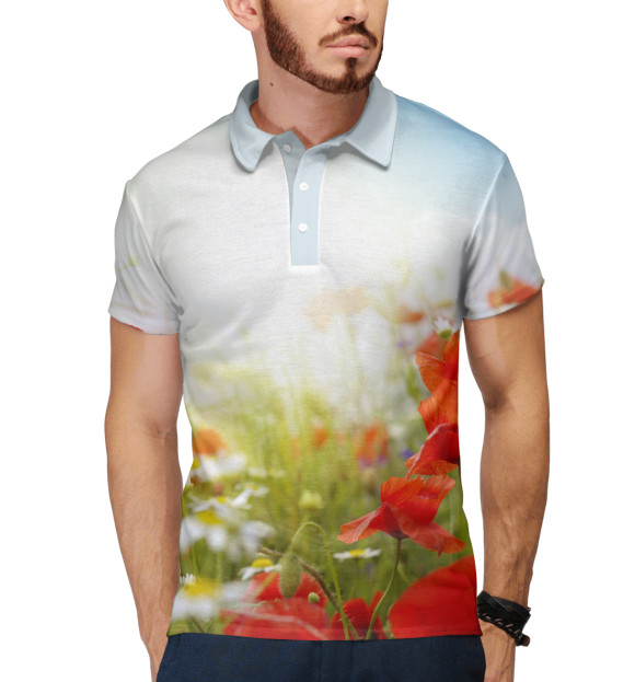 Мужское поло с изображением Маки цвета Белый