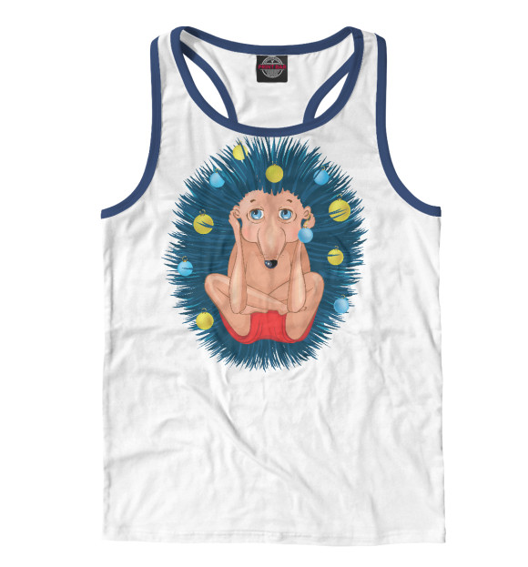 Мужская майка-борцовка с изображением Йога-ёжик цвета Белый