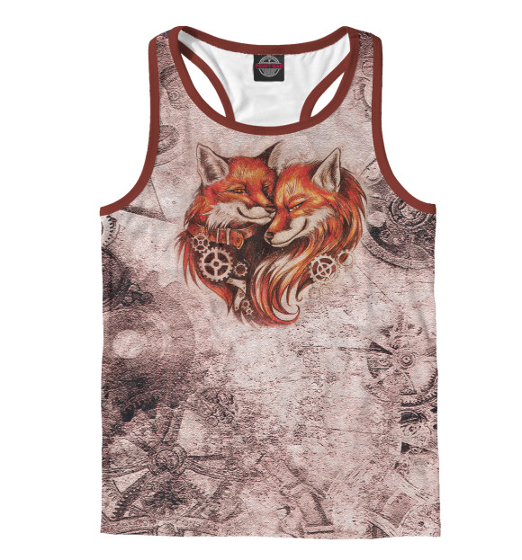 Мужская майка-борцовка с изображением Влюбленные лисы цвета Белый