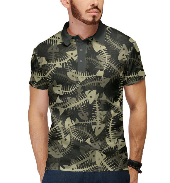 Мужское поло с изображением Fish Bones цвета Белый