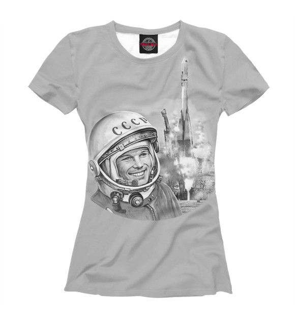 Женская футболка с изображением Юрий Гагарин Восток 1 цвета Белый