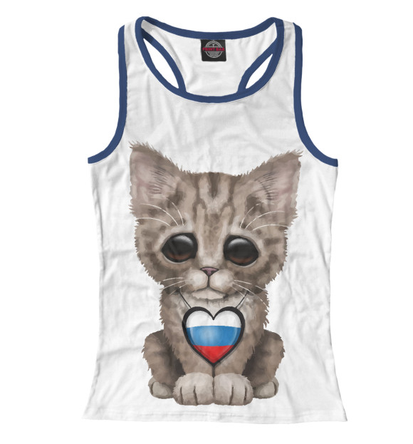 Женская майка-борцовка с изображением Котенок - Россия цвета Белый