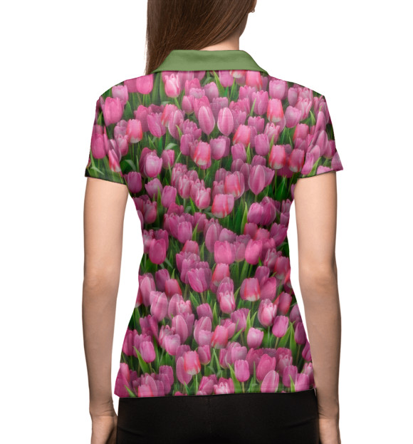 Женское поло с изображением Розовые тюльпаны цвета Белый