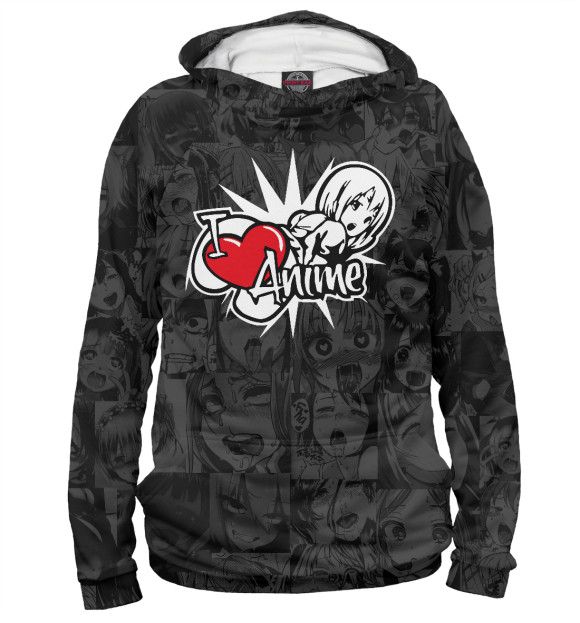 Мужское худи с изображением I love anime цвета Белый