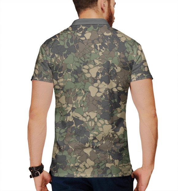 Мужское поло с притом Камуфляж с волчьими следами цвета Белый Мужское поло с изображением Камуфляж с волчьими следами цвета Белый