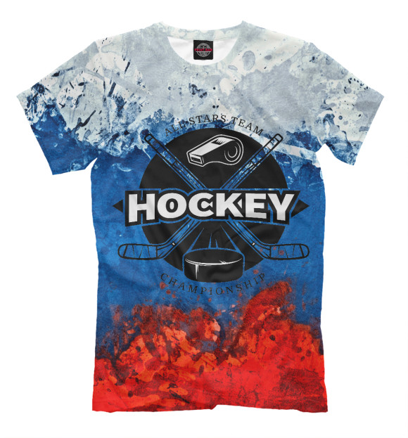 Мужская футболка с изображением Русский хоккей цвета Молочно-белый