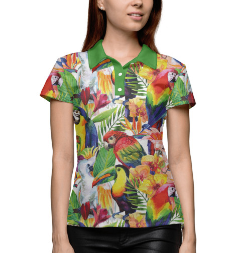 

Поло Print Bar, Белый, Попугаи