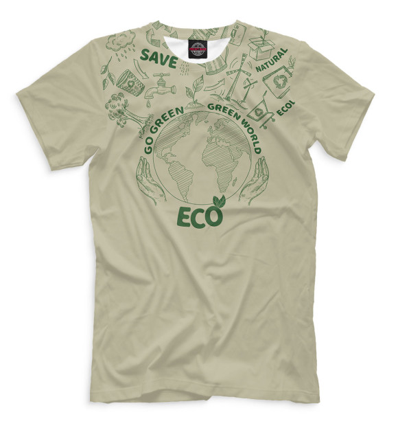 Мужская футболка с изображением Go Green Green World Eco цвета Белый