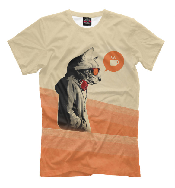 Мужская футболка с изображением Morning Cat цвета Бежевый