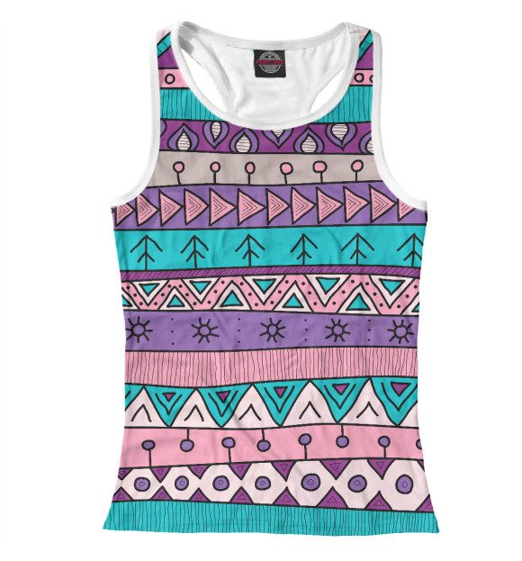Женская майка-борцовка с изображением Голубые этнические полосы цвета Белый