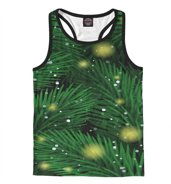 Мужская майка-борцовка с изображением Новогодняя ёлка цвета Белый