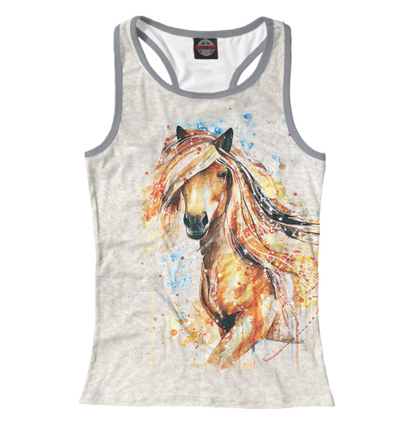 Женская майка-борцовка с изображением Конь акварель цвета Белый