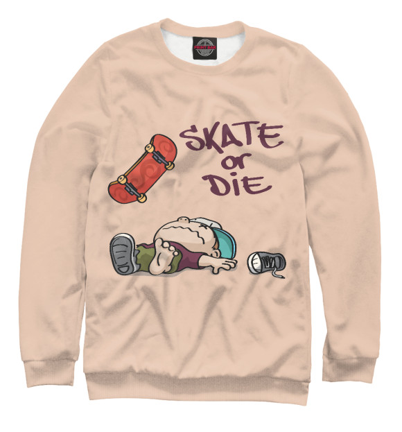 Мужской свитшот с изображением Skate or Die цвета Белый