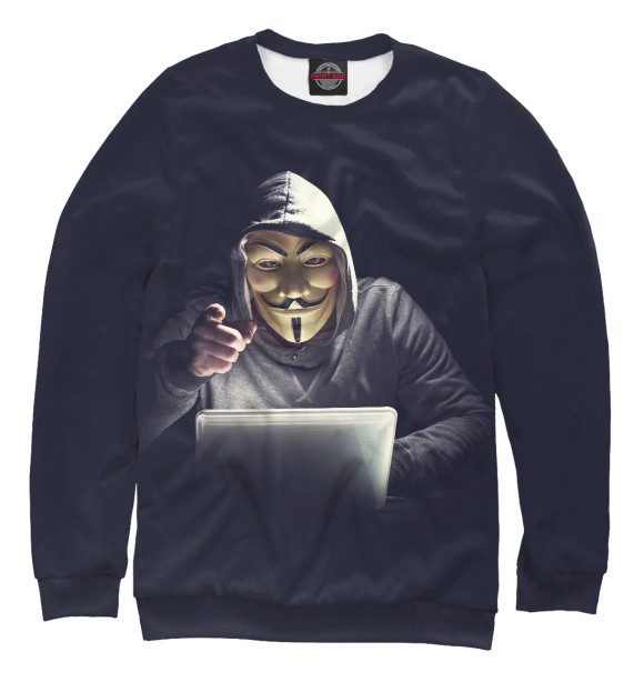 Мужской свитшот с изображением Анонимус цвета Белый