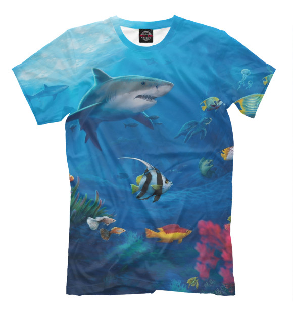 Мужская футболка с изображением Акула цвета Грязно-голубой