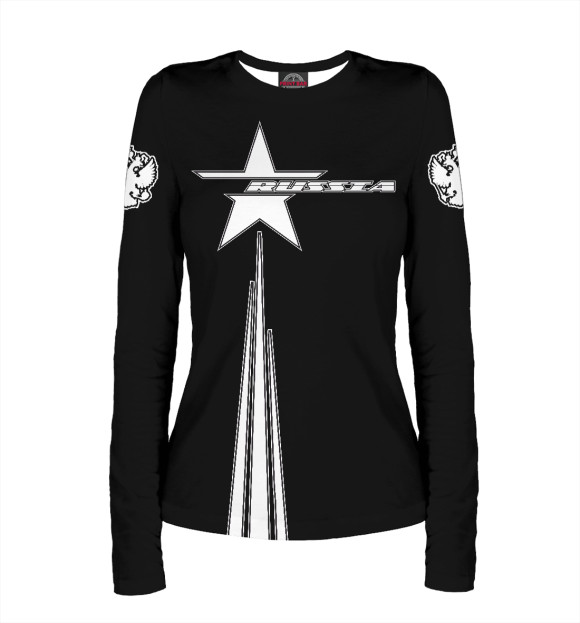 Женский лонгслив с изображением RUSSIA в звезде цвета Белый