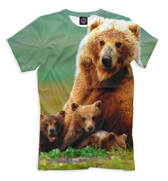 Мужская футболка с изображением Медведица и медвежата цвета Молочно-белый