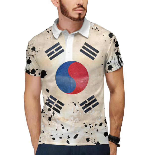 Мужское поло с изображением Корея цвета Белый