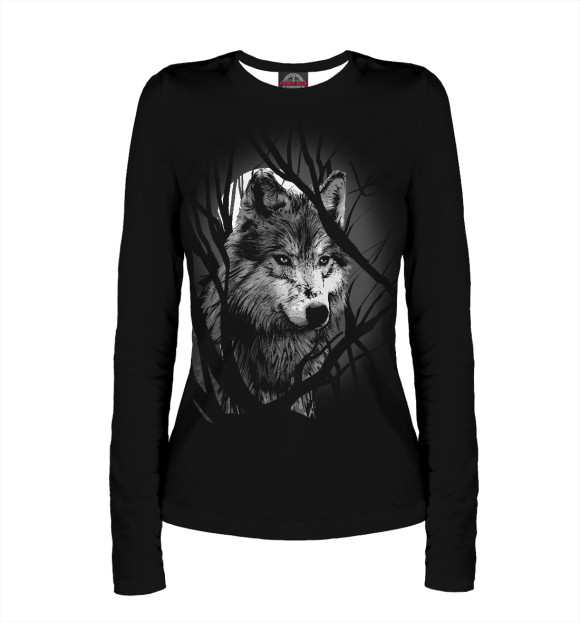 Женский лонгслив с изображением Волк цвета Белый