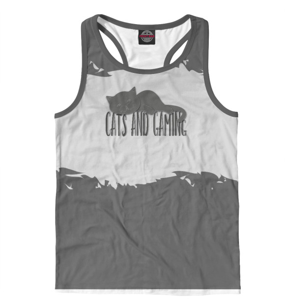 Мужская майка-борцовка с изображением Кот и игры цвета Белый