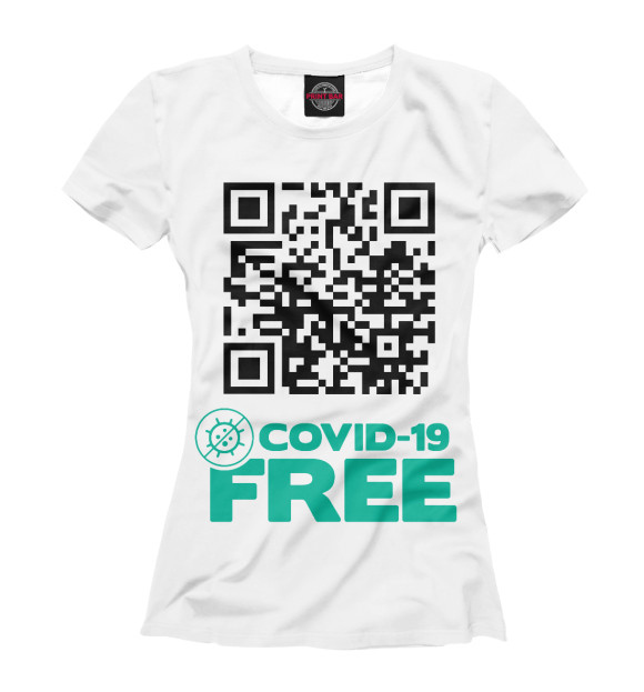 Женская футболка с изображением COVID-19 FREE ZONE 1.1 цвета Белый