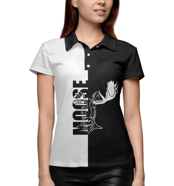 Женское поло с притом Лось цвета Белый Женское поло с изображением Лось цвета Белый