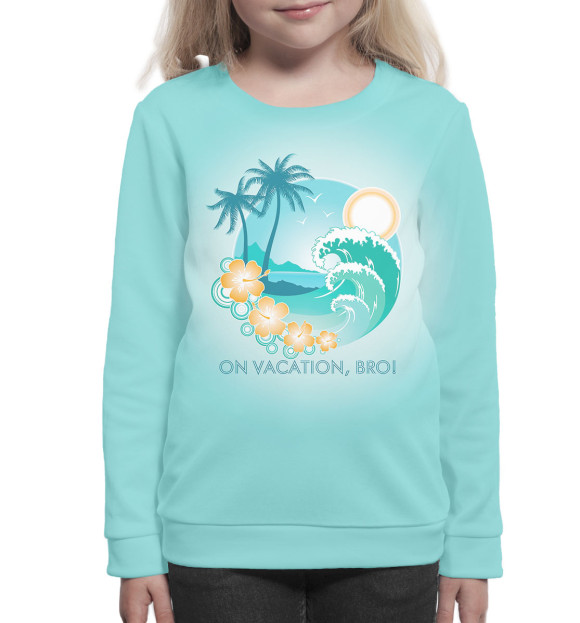 Свитшот для девочек с изображением Остров с пальмами цвета Белый