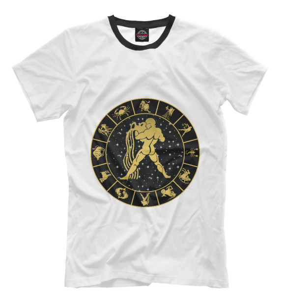 Мужская футболка с изображением Водолей (Знаки Зодиака) цвета Молочно-белый