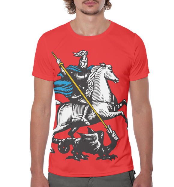 Мужская футболка с изображением Георгий Победоносец цвета Белый