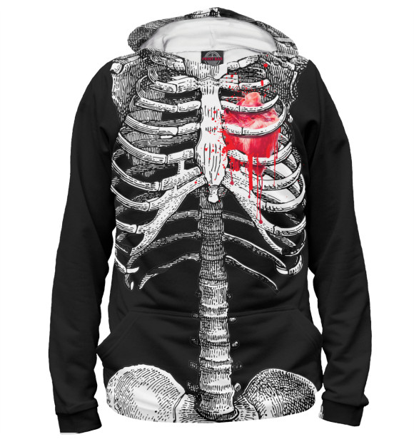 Мужское худи с изображением Костюм Скелета цвета Белый