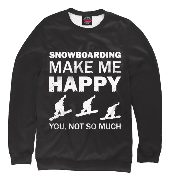 Мужской свитшот с изображением Snowboard make me happy цвета Белый