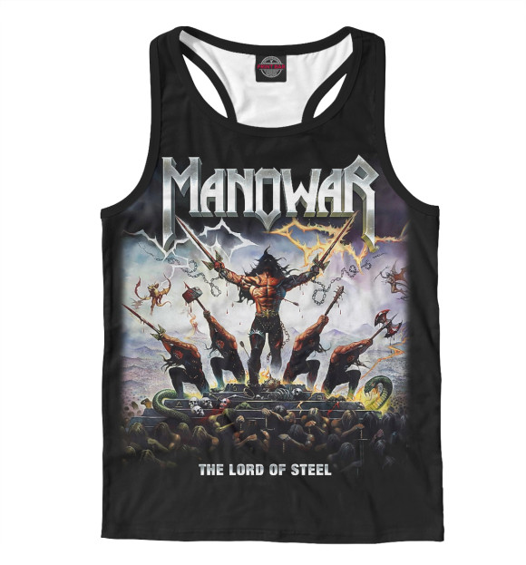 Мужская майка-борцовка с притом Manowar цвета Белый Мужская майка-борцовка с изображением Manowar цвета Белый