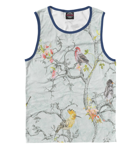 Майка для мальчика с изображением птицы на кусте цвета Белый