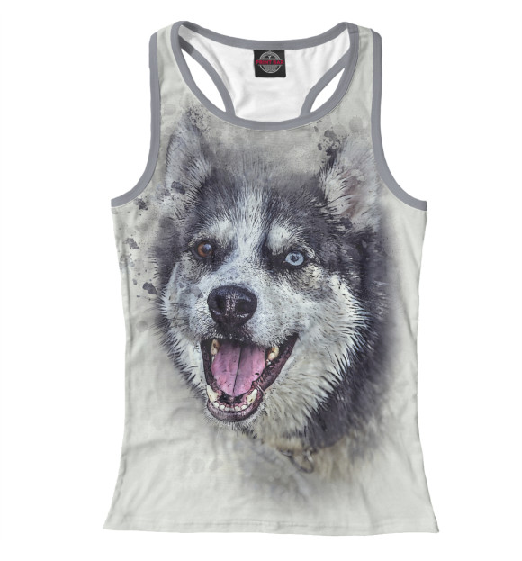 Женская майка-борцовка с изображением Хаски цвета Белый