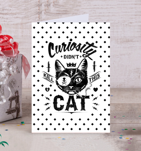 Открытка с изображением Curiosity Cat цвета Белый