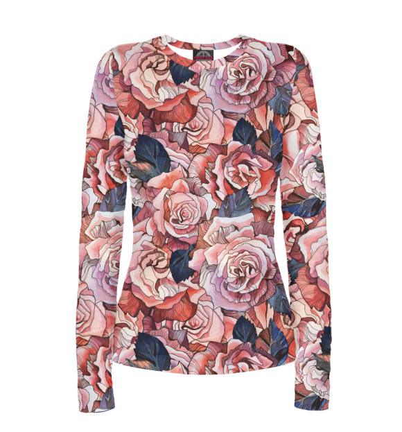 Женский лонгслив с изображением Красные розы цвета Белый