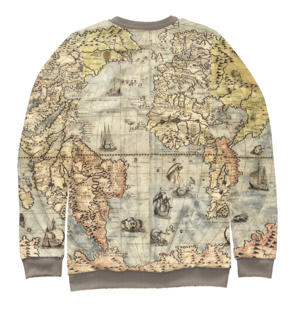Мужской свитшот с изображением Древняя карта мира, Тихий океан цвета Белый