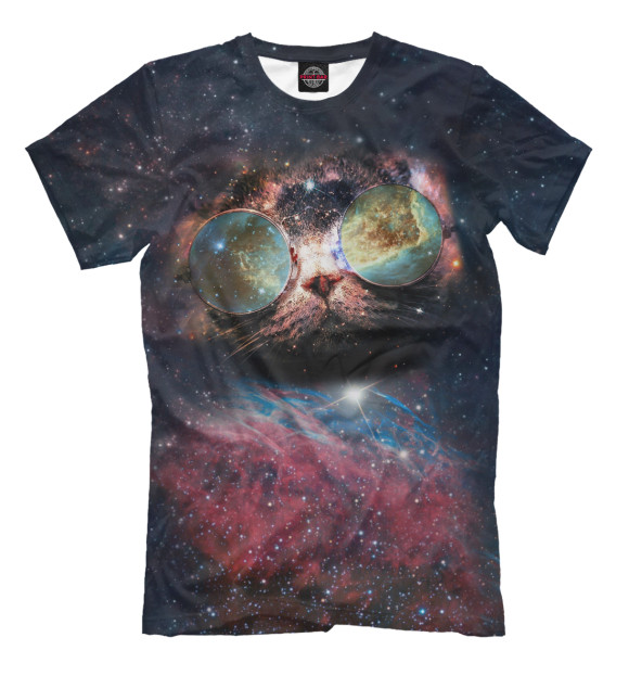 Мужская футболка с изображением Космический кот цвета Молочно-белый