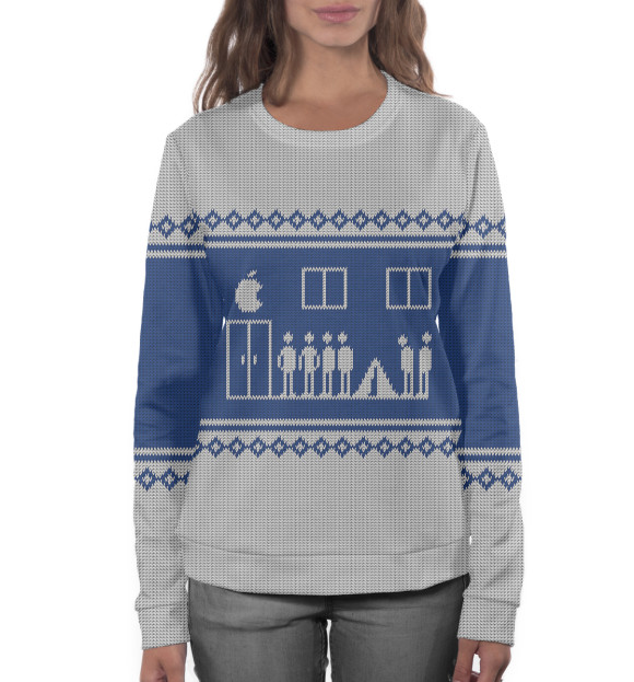 Женский свитшот с изображением Свитер с оленями цвета Белый