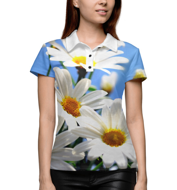 Женское поло с изображением Ромашки цвета Белый