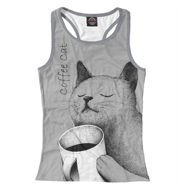 Женская майка-борцовка с изображением Morning Cat цвета Белый