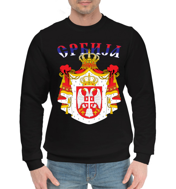 Мужской хлопковый свитшот с изображением Сербия цвета Черный